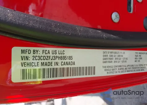 2023 Dodge Challenger R/T Scat Pack z USA, uszkodzony, nr VIN 2C3CDZFJ3PH695185